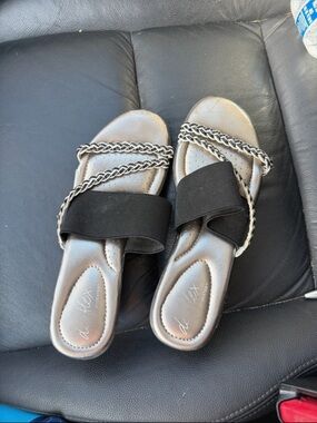 Black and Silver Braided Slide Sandals
